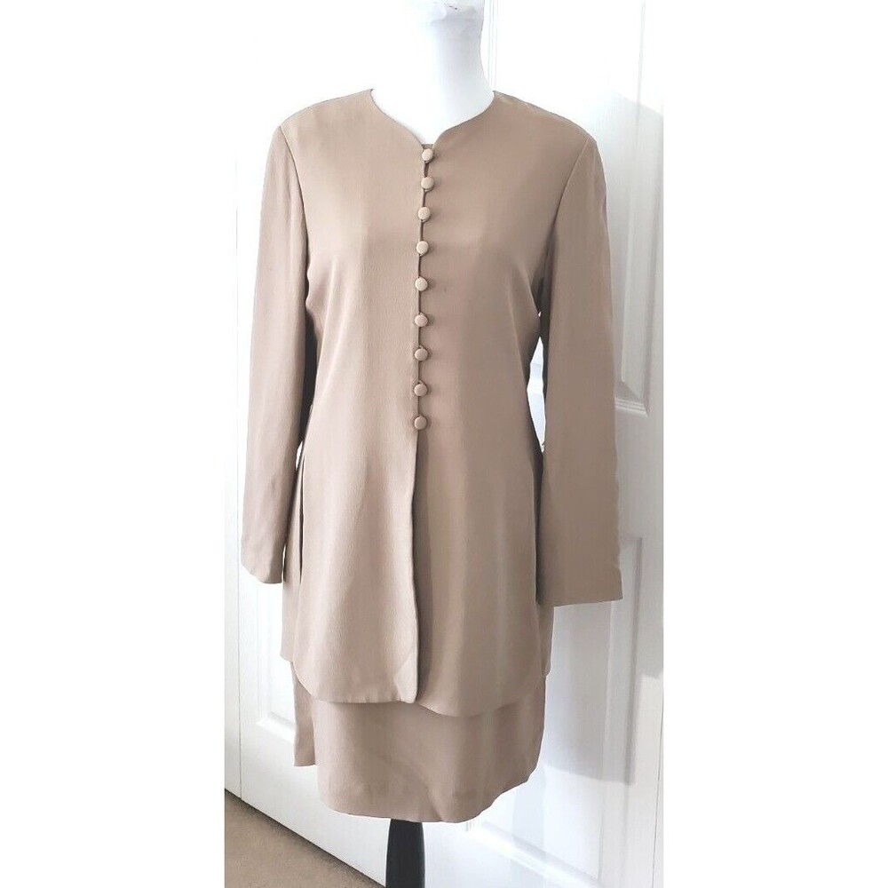 Ann Taylor Women's VTG Beige Silk Dress Attached Jacket Knee Length Sheath Sz 8